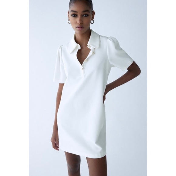 Zara Dresses & Skirts - Zara | White Pearl Puff Sleeve Shift Mini Dress